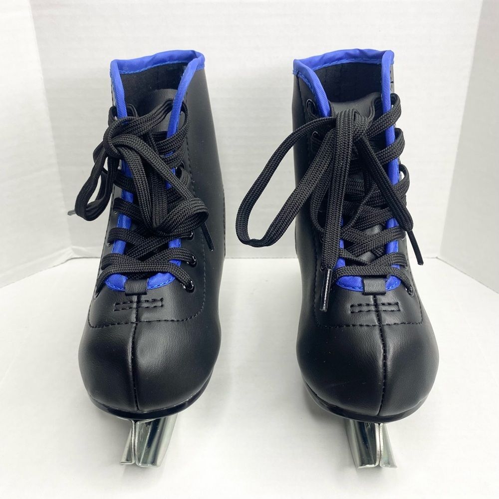 American Athletic Youth Boys Size 8 Chillin Double Runner Ice Skates Black Blue - Picture 3 of 13